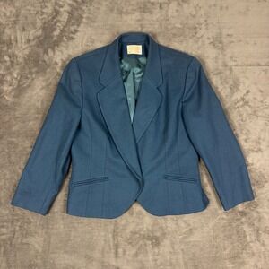 Vintage Pendleton Blazer Women 14 Blue Virgin Wool Single Button Made in USA